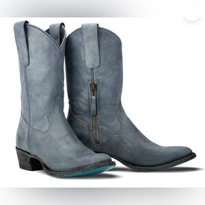 Lane Plain Jane Midi Boots in Washed Denim size 7.